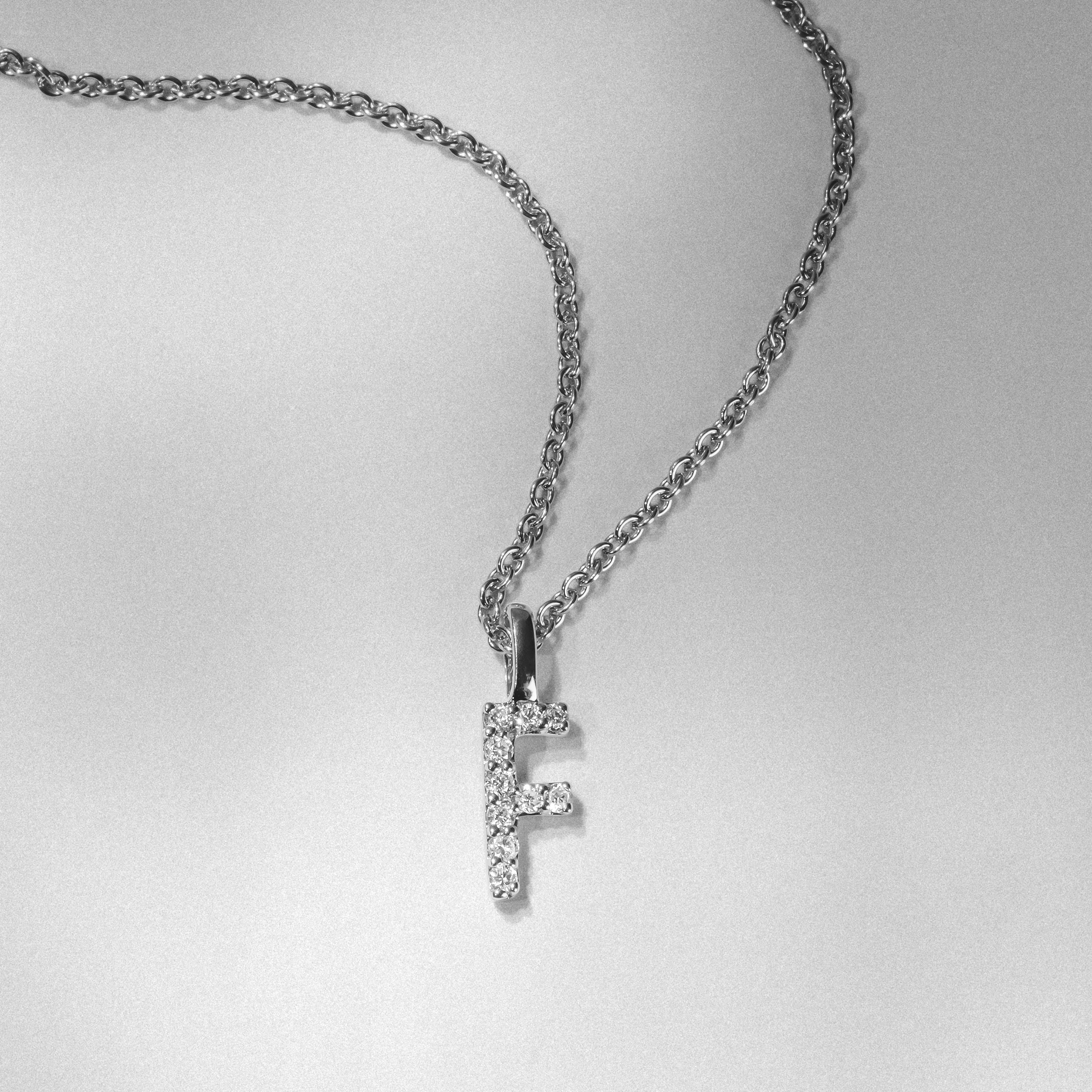 Love Letter Initial F Lab Diamond Necklace set in 9K White Gold